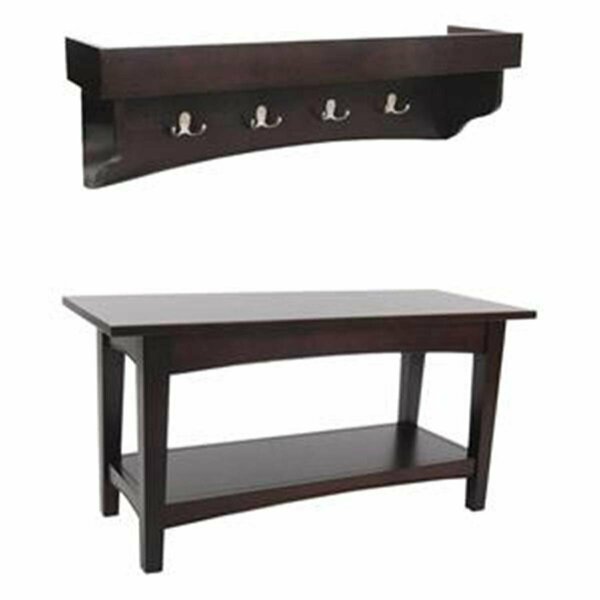 Deluxdesigns Shaker Cottage Bench And Coat Hooks With Tray, Espresso DE46405